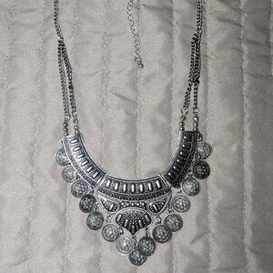 $2 with Bundle ~ Boho Silver Bib Statement Necklace Tribal Festival Style 4616